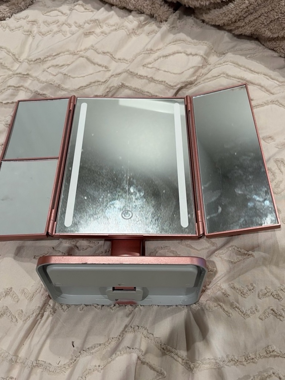 Tri-Fold LED Lighted Makeup Mirror in Rose Gold